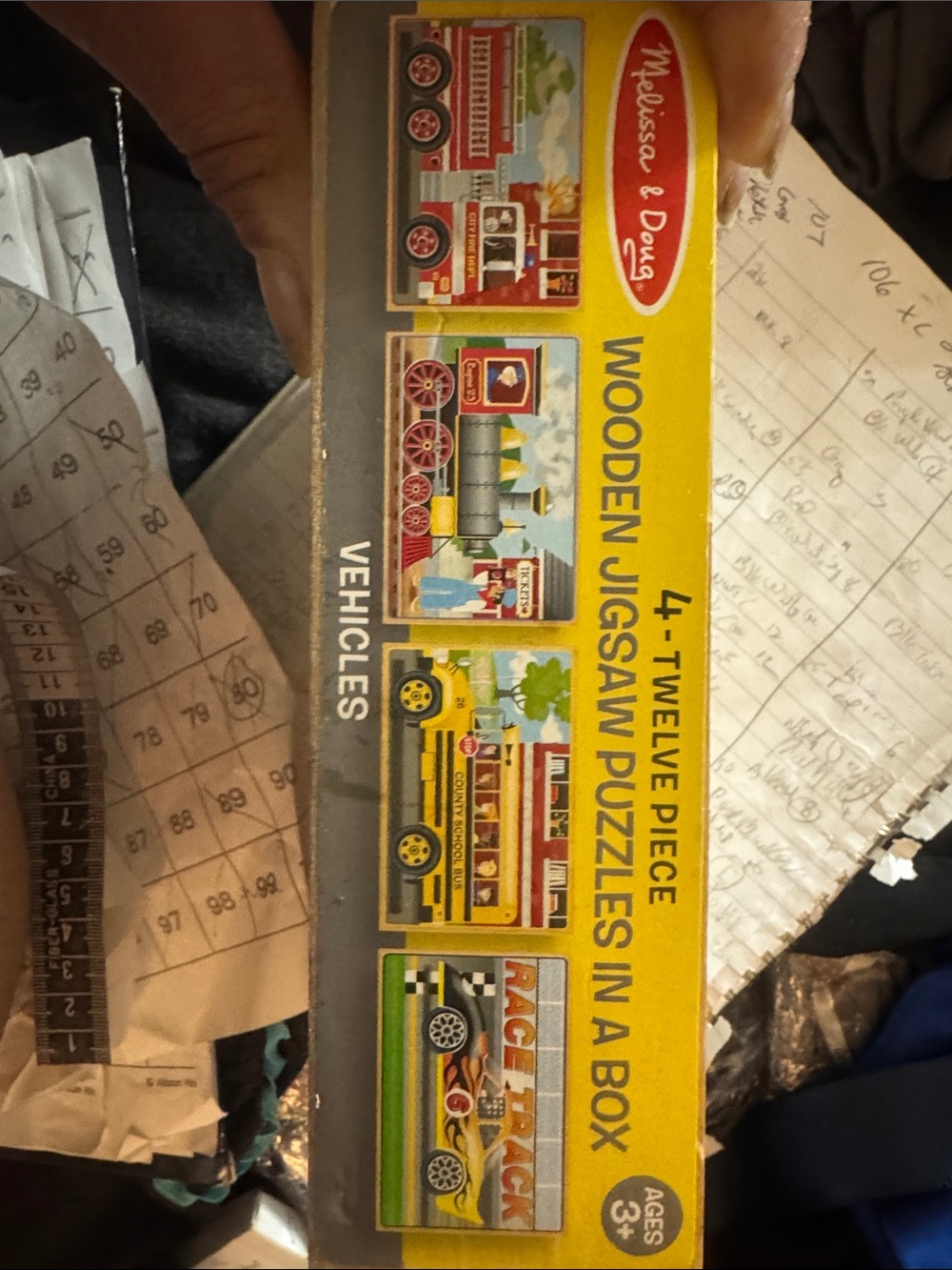 Melissa & Doug Yellow Vehicles Wooden Jigsaw Puzzle Box